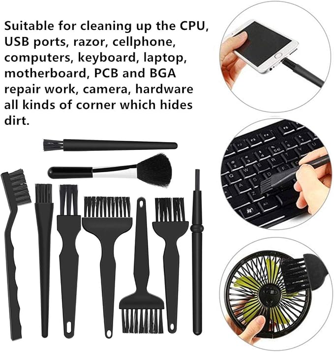 9 in 1 Anti Static Brush Computer Cleaning Kit for Keyboard PC Laptop | 9 nylon anti-static brushes for cleaning keyboards, PCs cameras and electronics without scratching delicate surfaces - Image 6