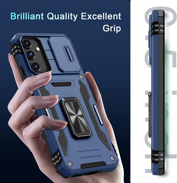 DEERLAMN Case for Samsung Galaxy S25 Plus/S24 Plus 6.7-Inch with Slide Camera Cover+Screen Protector(1 Pack), Rotated Ring Kickstand Military Grade Shockproof Protective Cover-Navy Blue - Image 8
