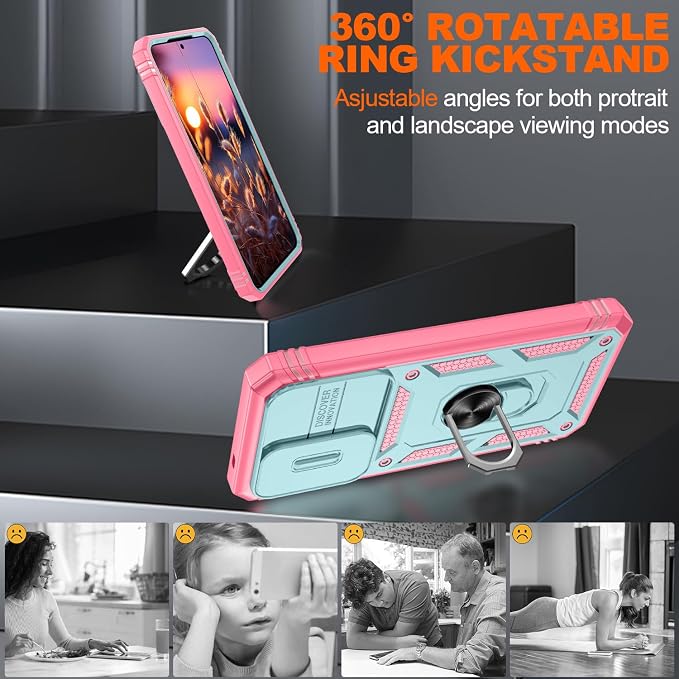 Gritup for Galaxy A57 5G Phone Case: Samsung A57 5G Case with 2*Screen Protector, Magnetic Stand & Slide Camera Cover, Shock Proof Military-Grade para Galaxy A 57 Phone Cover, Green+Pink - Image 7