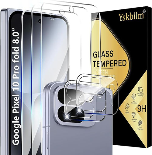 (3+2 Pack) Glass Screen Protector for Google Pixel 10 Pro Fold with Camera Lens Protector,9H Tempered Glass,Fingerprint Unlock,Anti-Scratch,Bubble Free,Case Friendly - Clear by Unknown