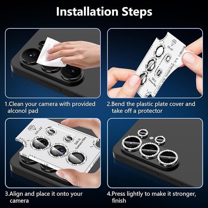 for Samsung Galaxy S26 Ultra Camera Lens Protector, Individual Metal Ring Tempered Glass Lens Cover, [Strong Adsorption] Scratch Resistant Ultra-Thin HD Clear Lens Cover, 1 Set-Black Diamond - Image 7