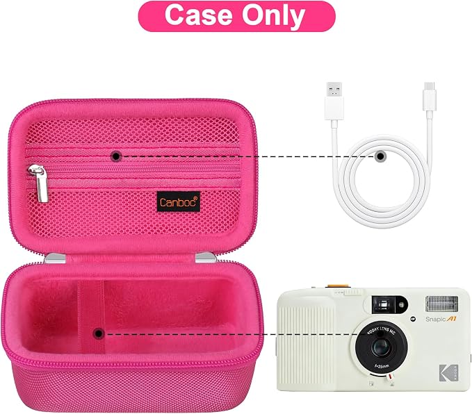 Canboc Carrying Case for KODAK EC35/ KODAK EKTAR H35 Film Camera, Rosered | For H35N/ KODAK Snapic A1 Camera, H35/ EC35 Film Camera Bag, Zipper Mesh Pocket fits Batteries, Cable, Case Only - Image 2