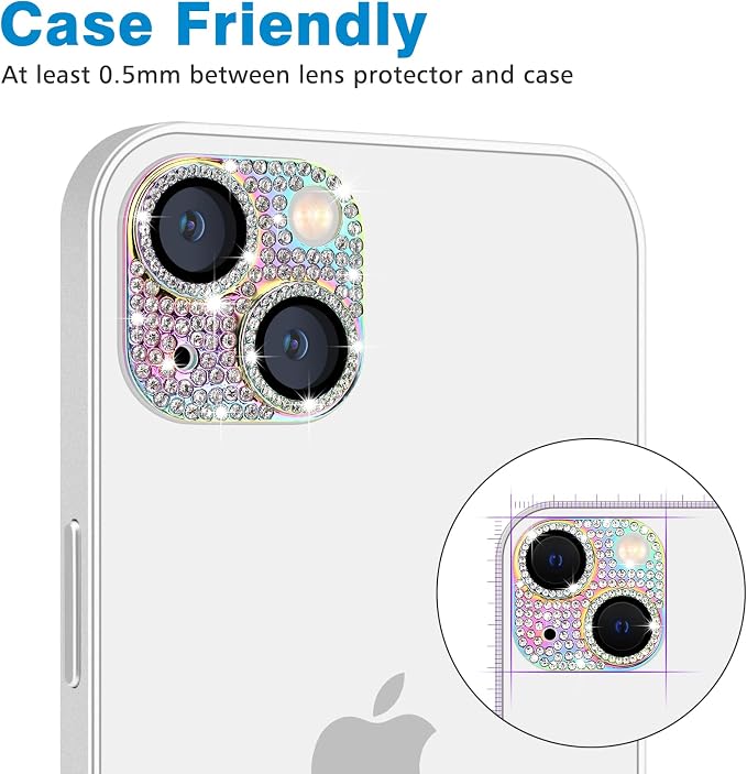 for iPhone 13 & iPhone 13 Mini Camera Lens Protector, Bling 3D Rhinestone Sparkle Diamond 9H Tempered Glass Camera Cover Anti Scratch Shockproof Metal Lens Screen Full Protective Cover - Image 6