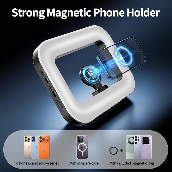 Magnetic Cell Phone Light for Video Recording, Handheld Phone Stabilizer with Light, 8000mAh LED Selfie Phone Ring Light with Phone Holder, Smartphone Video Rig for Camera, Vlog, TikTok - Image 2