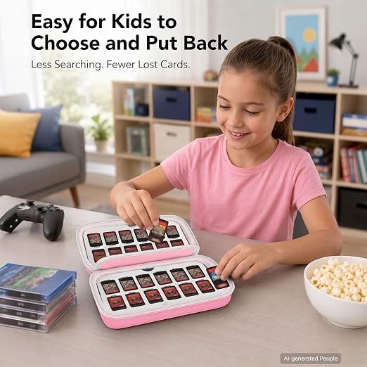 Game Card Case for Nintendo Switch, 72 Games and 144 MicroSD Cards, Pink | Four removable panels and finger grooves make a large collection faster for kids and adults to browse - Image 4