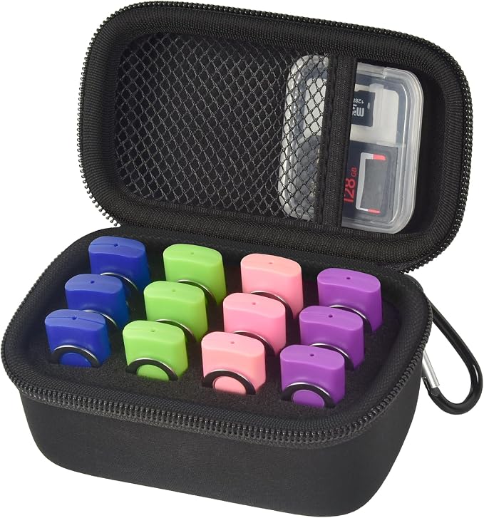 Comecase 12-Slot USB Flash Drive Case with Carabiner and SD Card Pocket | Hard Shell and Removable Foam Cushion Drives Against Drops for Work, School and Travel, Jet Black, Small, Case Only by COMECASE