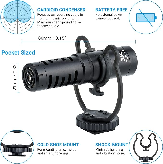 JJC Camera Shotgun Microphone Mic for Canon EOS R RP R5 R6 R7 R10 R50 R100 | for Sony ZV-1 II ZV1 ZV-1F ZV1F A6700 A6400 A6300, Nikon Z50 II Zf Z30 Z6 Z7 II, Fuji X-T5 X-T4 X-S20 and More Cameras - Image 2