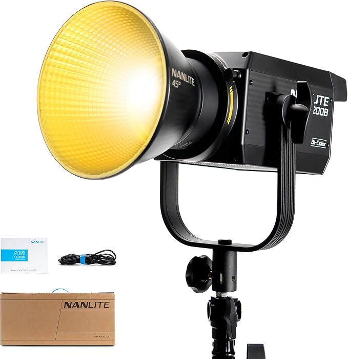 Nanlite FS-200B Bi-Color LED Video Light | 220W,2700K-6500K COB Studio Light with Bowens Mount, App Control, Quiet Fan, for YouTube, Filmmaking & Live Streaming by Nanlite