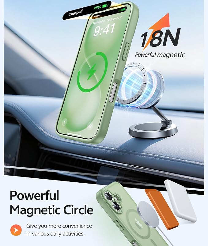 FNTCASE for iPhone 16 Plus Case, Fit for Magsafe, Screen Protector | Full Camera Protection, Translucent Matte, 14FT Military Grade Drop Proof, Shockproof Protective Phone Cover，Light Moss - Image 3