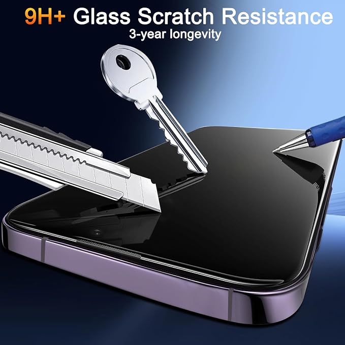 TZGZT Privacy Screen Protectors for iPhone 14 Pro Max, Tempered Glass, HD | 3 Pack, 9H+ Hardness, Military Grade Shatterproof, Easy Installation, Bubble Free, Case Friendly, Dynamic Island Compatible - Image 5