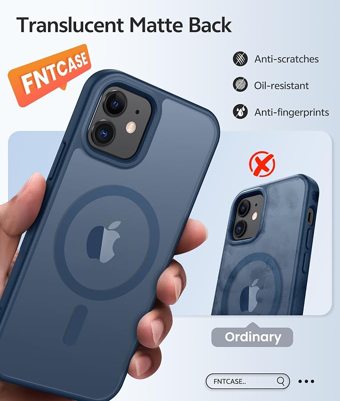 FNTCASE for iPhone 13/12 Mini Case, Fit for Magsafe, Translucent Matte Back | Magnetic Phone Cases, 14FT Military Grade Drop Protection, Slim Shockproof Protective Cover, Blue - Image 6
