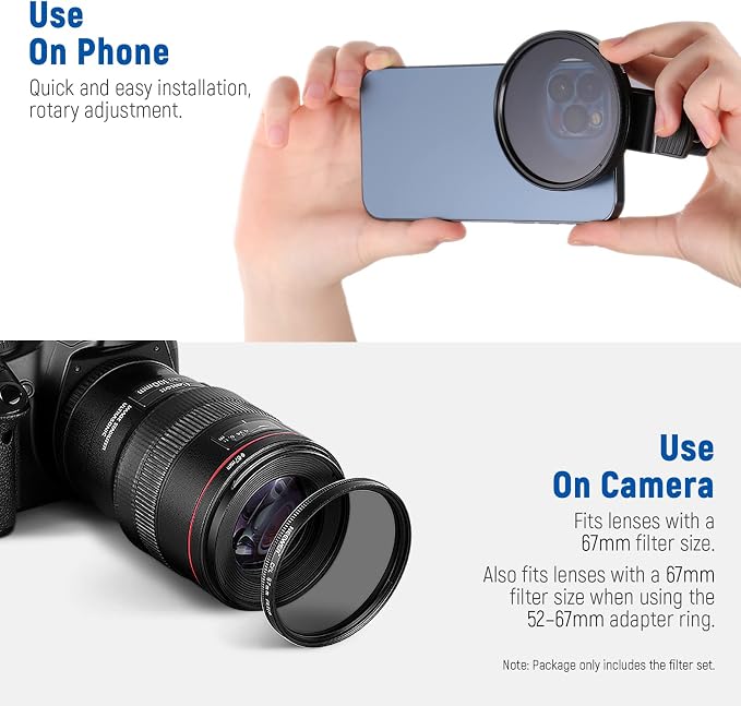 NEEWER 67mm ND + CPL + Star + 4 Graduated Color Filter Set with Phone Lens Clamp Compatible with iPhone 17 16 16e 15 14 Pro Max Plus Android Samsung S25 Ultra - Image 6