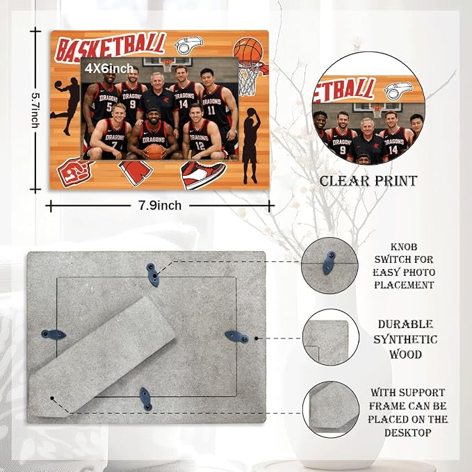 Basketball Picture Frame, Sports Themed Photo Frame for 4x6 Inches Photos, Tabletop Display Frames for Players and Coaches, Gift to Basketball Enthusiasts, Home Office Decor - Image 2