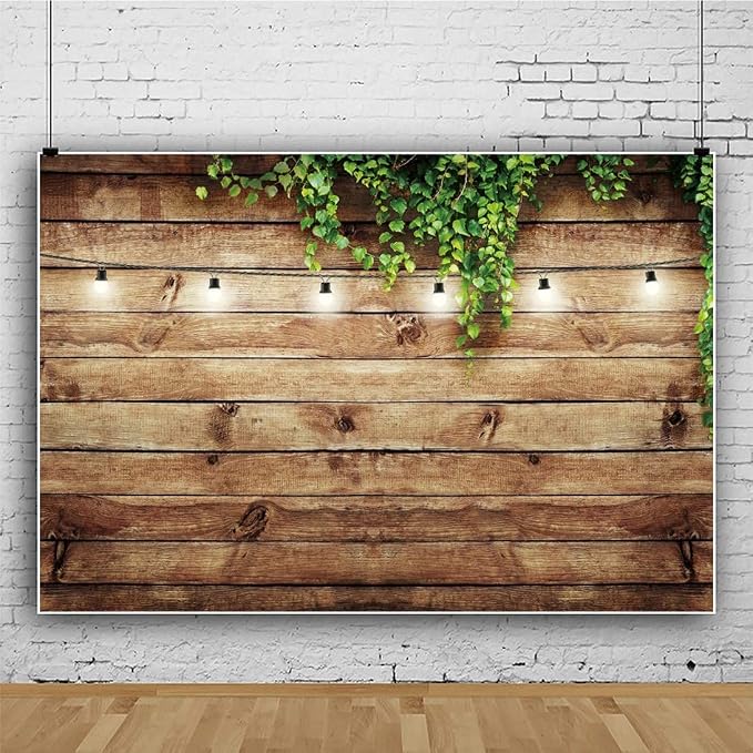 10x8ft Rustic Background for Photography Green Leaves Woodlands Photos Backdrops Wood Plank Backdrops for Weddings Birthday Baby Shower Party Barn Farmhouse Decorative Banner - Image 5