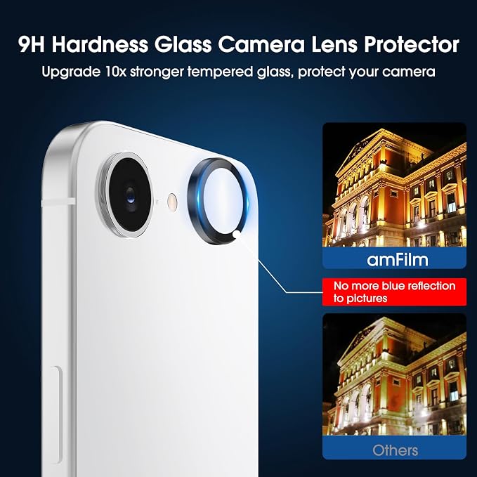 amFilm OneTouch for iPhone 17e Screen Protector 6.1'' Tempered Glass | Auto-Alignment, 30s Install, Bubble Free, Scratch & Drop Protection, HD Clear, Camera Lens Protector, 2+2 Pack (17E-6.1'') - Image 7