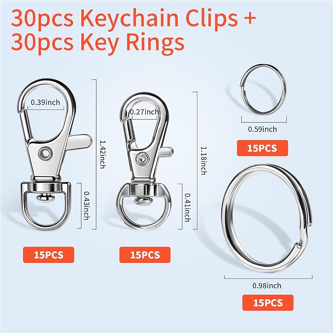 LEOBRO 60 PCS Swivel Snap Hooks and Key Rings, Keychain Clips and Key Chain Rings, Metal Split Rings, Keychain Making Kit, for Key, Key Chains, Jewelry Making, Crafts, Silver - Image 2
