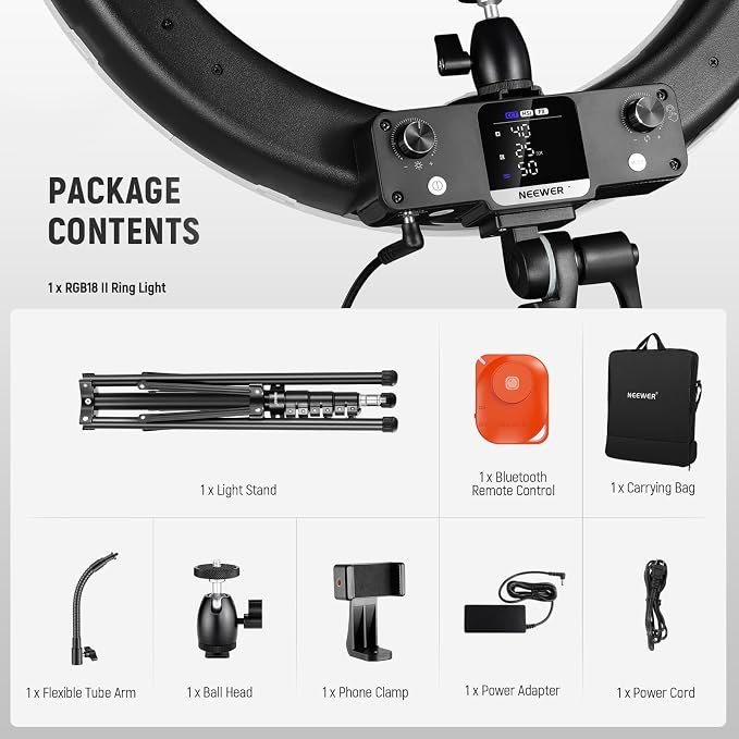 NEEWER 18 Inch RGB LED Ring Light APP Control with Tripod Stand and Phone HolderCompatible with iPhone for Selfie Makeup Lash Studio Streaming Video Recording Lighting, 42W Ringlight Dimmable,RGB18 II - Image 9