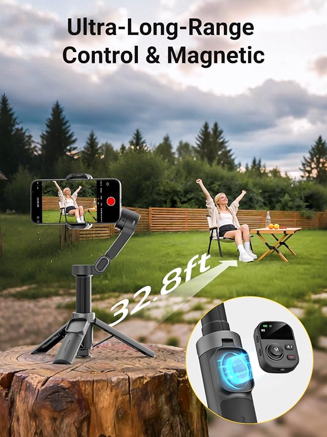 AOCHUAN Smart X3 360° Pan Rotation Gimbal Stabilizer for iPhone w/Remote | 20" Extension Rod & One-Touch Open Tripod, Phone Gimbal w/Magnetic Remote for Vlogging, Travel, Face/Object Tracking in APP - Image 2