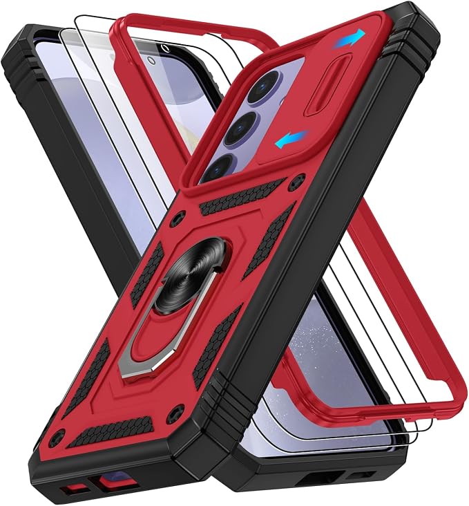 Gritup for Samsung Galaxy S24+ Plus Case: S24 Plus Case with 2*Screen Protector | Magnetic Stand & Slide Camera Cover | Shock Proof Military-Grade Funda para S 24 Plus Cover -Red+Black by Gritup