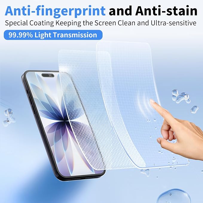 Front Screen and Back Protector for iPhone 17 with Camera Lens Protector | (2+2+2+1) 9H Hardness, Easy to Install with Alignment Tool,Anti-Fingerprint,Anti-glare - Image 4