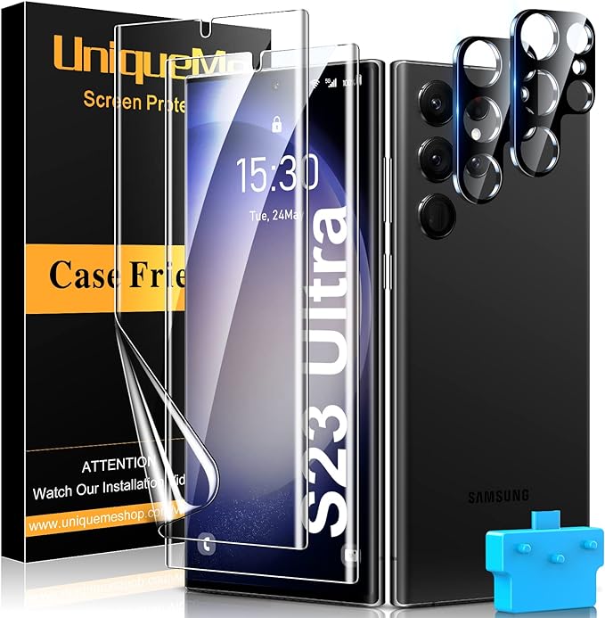 UniqueMe 2+2+1 Pack for Samsung Galaxy S23 Ultra Screen Protector 6.8 inch | Flexible TPU, Camera Lens Protector, Installation Frame, 24h Scratch Self-Healing by UniqueMe