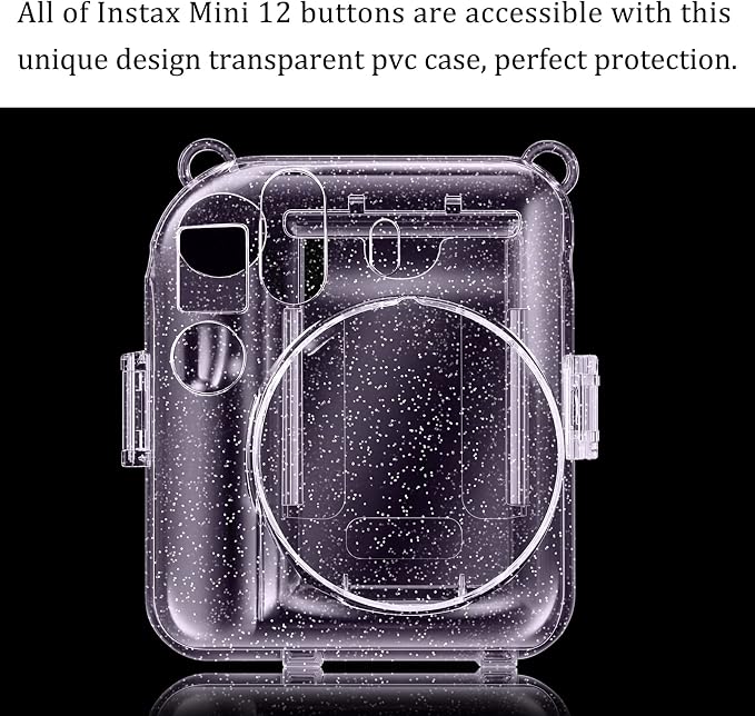 Fintie Protective Case for Fujifilm Instax Mini 12 Instant Camera - Crystal Hard Shell Cover with Upgraded Film Pocket for Storing Photos & Removable Shoulder Strap | Crystal Hard Shell Cover, Back Films Pocket, Adjustable Shoulder Strap, Scratch Pesis... - Image 3