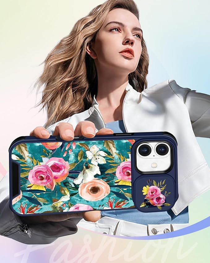 Buleens for iPhone 16 Case 6.1 Inch - with Ring Stand & Camera Cover Aesthetic Cute Designed for Women Girls Girly Pretty Unique Kawaii Flowers Phone Case for iPhone 16 Compatible with Magsafe - Image 6