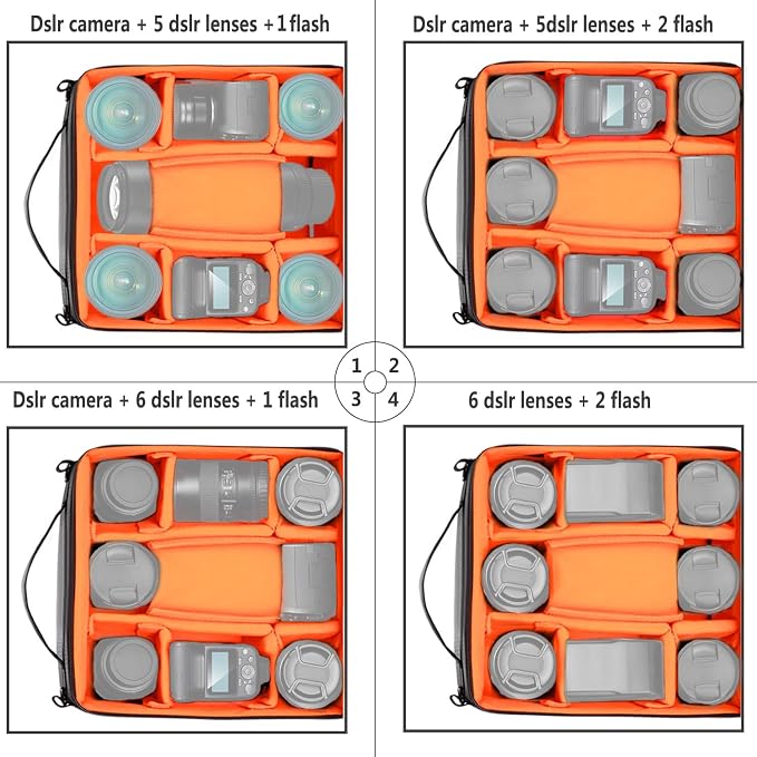 Neewer® Flexible Partition Camera Padded Bag Insert Protection Handbag for SLR DSLR Mirrorless Cameras and Lenses,Flash Light,Radio Trigger,Battery and Charger,Cables and Other Camera Accessories | For SLR, DSLR, Mirrorless Camera, Lens, Flash Light, R... - Image 4