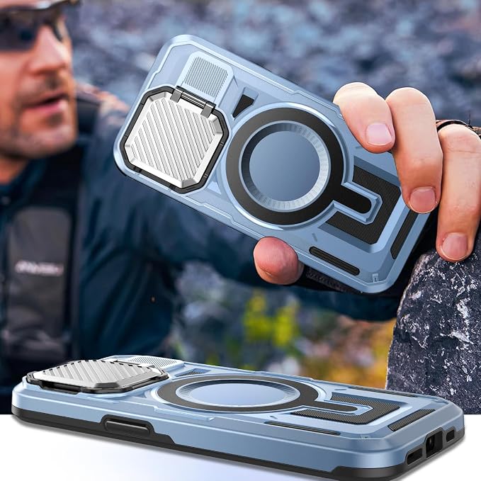 Camera Stand Case for iPhone 15, [Compatible with MagSafe] [Lens Cover] 2024 Version Military Grade Protective Soft Case for iPhone 15 6.1 inch Men Women, Blue - Image 7