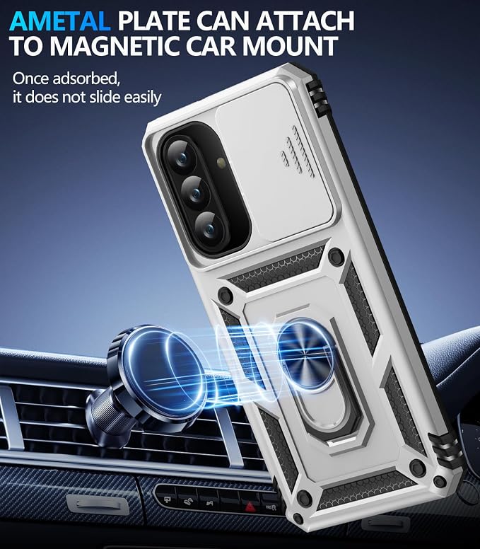 Taisairu for Samsung Galaxy A37 Case/A36 Case with Screen Protector & Slide Camera Lens Cover, Built-in Ring Stand Shockproof Protective Case for Samsung A37 5G Case/Samsung A36 5G Case (Silver) - Image 5