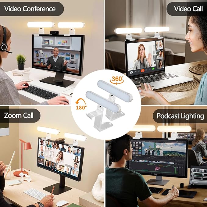 Dual-lamp Video Conference Lighting, LED Streaming Light with Remote and Touch Control, Zoom Lighting for Computer,Webcam Laptop Monitor Ring Light for Video Calls/Zoom Meetings (White) - Image 5