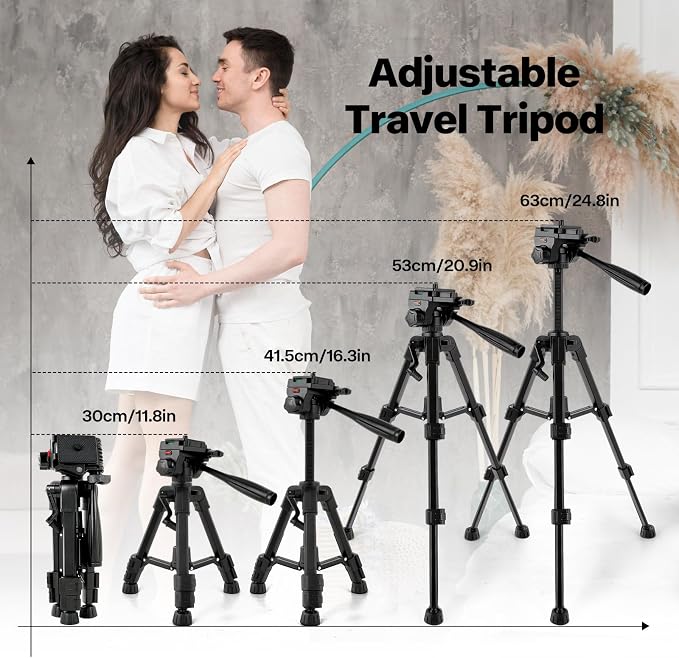 Mini Tripod for Camera,Camera Tripod Small,Small Tripod for Camera | 25" Aluminum Alloy Portable Tabletop Tripod with 3-Way Pan-Tilt Head and Phone Holder for DSLR Cameras and Phones - Image 5