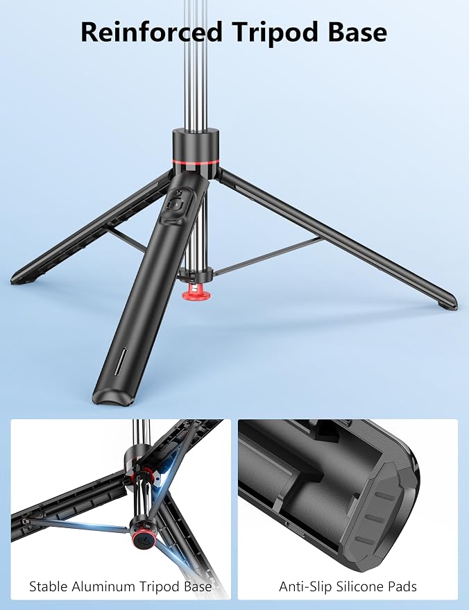 70" Extendable Selfie Stick Tripod, Automatic Phone Tripod with Magnetic Remote & 1/4" Screw, Lightweight Travel Tripod Stand for iPhone/Android & Camera, Vlog Video Recording - Image 4