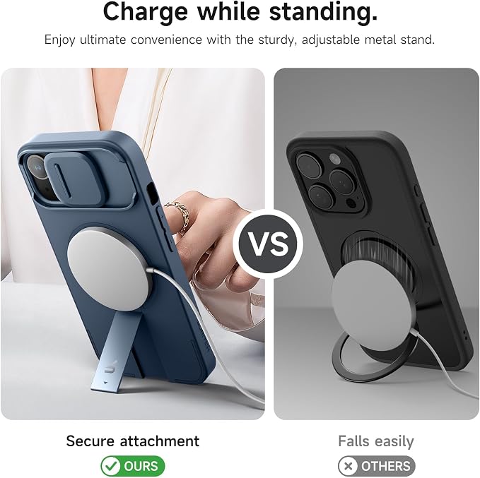 SURITCH for iPhone 13/14 Case with Magnetic Camera Slide Cover and Adjustable Kickstand, Compatible with MagSafe, Shockproof Bumper Case Slim Protective Cover for iPhone 13/14 6.1 Inch, Blue - Image 5