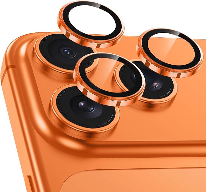 Meshine for iPhone 17 Pro/17 Pro Max Camera Lens Protector,Scratch Proof,Strong Adsorption,9H Hardness with Metal Ring Camera Cover,Ultra Thin Case Friendly, Accessories Lens Protector,Orange by Meshine