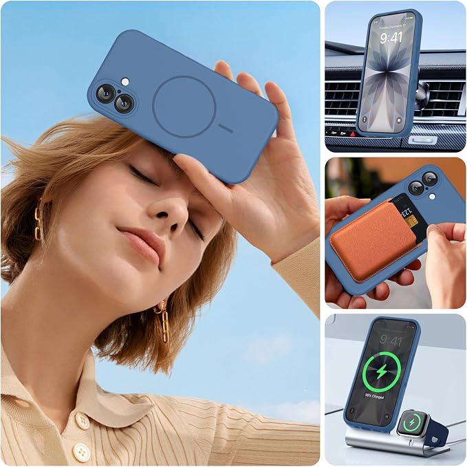Miracase Silicone & Magnetic for iPhone 17 Case, Glass Blue | Compatible with MagSafe, Silicone Camera Control Cover, Soft Microfiber Lining, Shockproof Drop Protection Phone Case for 17 - Image 6