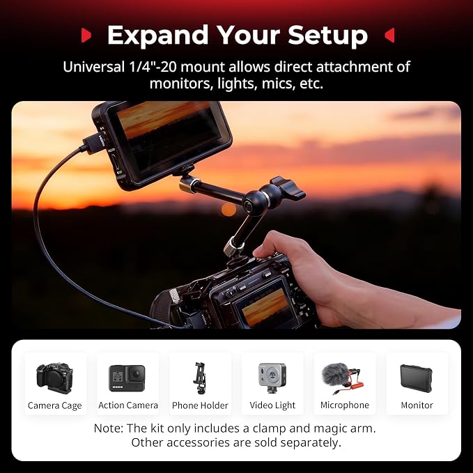 SMALLRIG Magic Arm with Super Clamp for Action Cameras, Camera Clamp Mount for GoPro Hero 13/12/11, for DJI Osmo Action 5 pro/4/3, for Insta360 Ace Pro 2, with 1/4" Screw for Monitor/LED Lights - Image 4