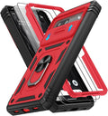 Gritup Phone Case for Google Pixel 7A Case with Slide Camera Cover | 2 Pack Screen Protector, Build in 360° Rotating Ring Kickstand, Military Grade Shockproof Protective Red+Black by Gritup