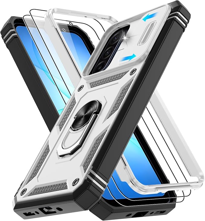 Gritup for Samsung Galaxy A17/A16-5G Phone Case with Camera Cover | 2*Screen Protector & 360° Rotating Ring Kickstand, Military Grade Protective Cover para Galaxy A 17 Phone, White+Black by Gritup