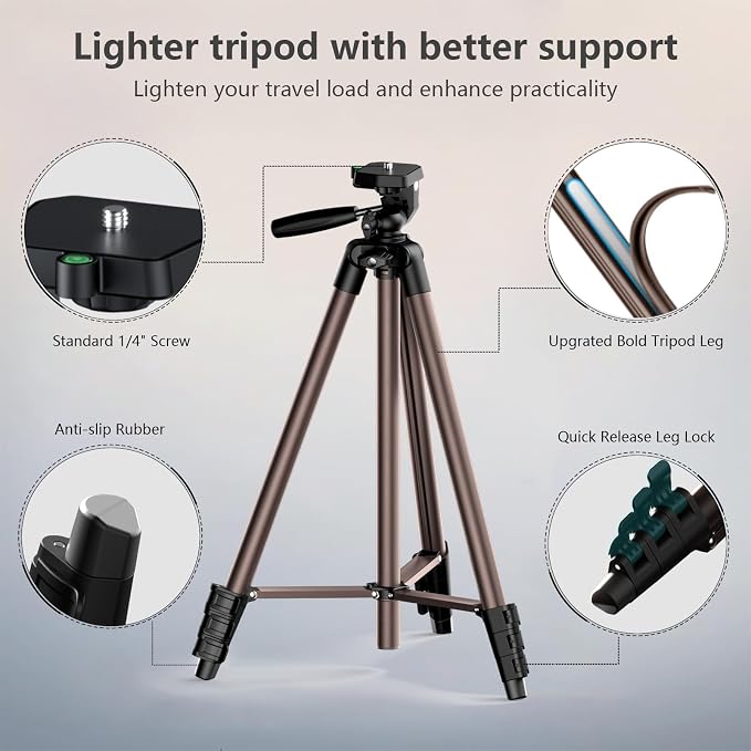 71 Inch Lightweight Camera & Phone Tripod with Wireless Remote (Rose Gold) | Comes with phone holder and carry bag,travel-friendly,2-in-1 selfie stick and tripod design,Aluminum portable alloy body - Image 7