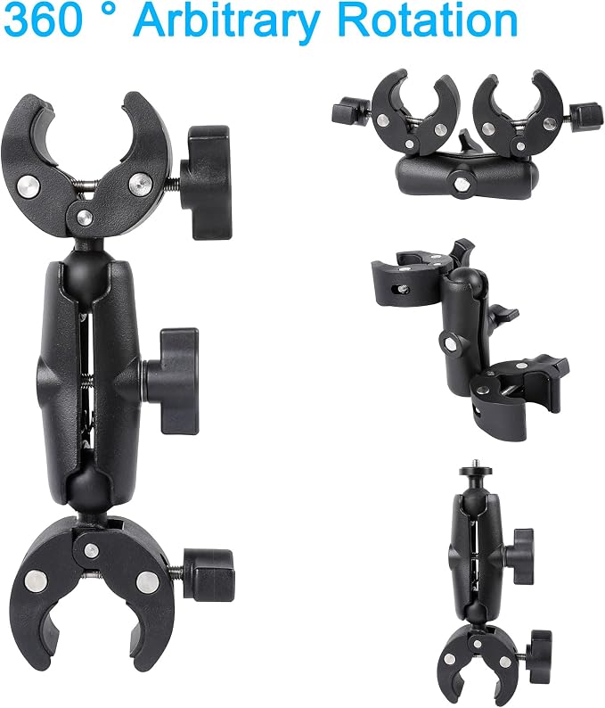 Double Clamp Camera Mount Bracket,Monitor Magic Socket Arm w/1/4"-20 Ball Head for Desk Photo Studio Light Stand, Photography Reflector, Photo Boom Stand, Cross Bars, Umbrella, Insta360 Accessories - Image 2