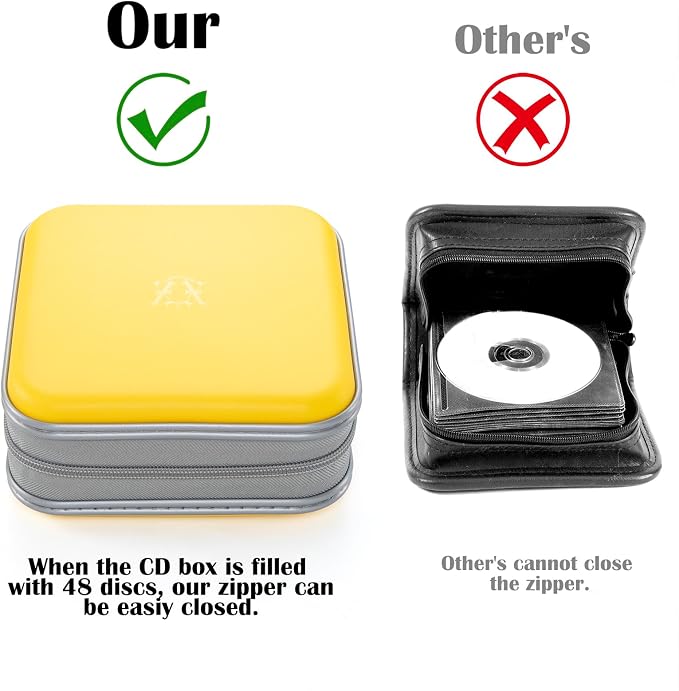 alavisxf xx CD Case, 48 Capacity Hard Plastic Zipper Disc Wallet for Car | Portable Hand Strap, Zipper Closure, Anti-Slip Scratch-Resistant Sleeves, DVD Storage Organizer, for Home Office Travel - Image 7