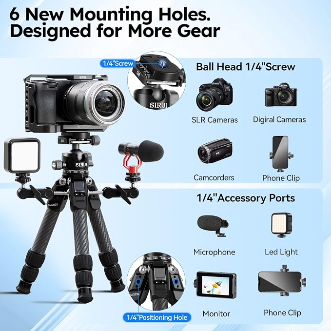 SIRUI AM-223S+G0 Carbon Fiber Mini Tripod Kit, G0 Ball Head, 16.7" | 33LB Load, 360° Panoramic Ball Head, 1.7LB Weight, DSLR, Mirrorless Camera, Desktop, Travel, Compact - Image 5