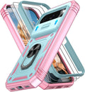 Gritup for Pixel 10 Case: Pixel 10 Pro Case with 2*Screen Protector, Magnetic Stand & Slide Camera Cover, Shock Proof Military-Grade para Google Pixel 10/10 Pro Cover, Green+Pink by Gritup