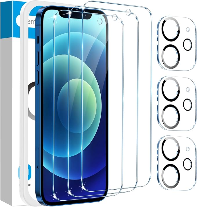 Fotbor for [3+3 Pack] iPhone 12 Mini Screen Protector with Camera Lens Protector, 9H Shatterproof Tempered Glass Film with Easy Installation Frame, HD Clear Sensitive Full Coverage 5.4 Inch by Fotbor