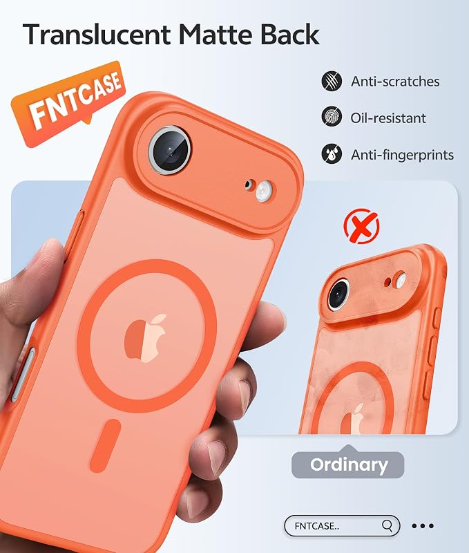 FNTCASE for iPhone Air Case, Fit for Magsafe, with Glass Screen Protector | Full Camera Protection, Translucent Matte, 14FT Military Grade Drop Proof, Shockproof Protective Phone Cover, Orange - Image 6