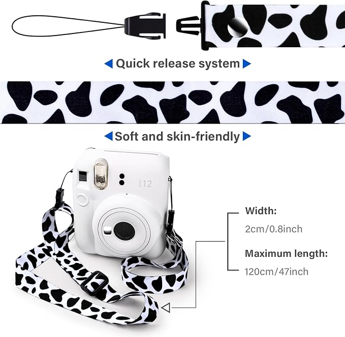 VOVMOEYA Camera Strap,Cute Camera Lanyard Neck Strap,iPad Strap,Cute Camera Strap for Fujifilm mini Camera Kodak Smile + Smile plus,pink,Black and White - Image 2