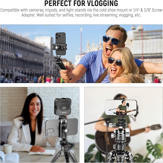 NEEWER Metal Phone Tripod Mount Adapter with Arca QR Base, Cold Shoe, 360° Swivel 180° Tilt, Phone Holder Compatible with iPhone 17 Pro Max 16 15 Samsung Galaxy S25 Ultra S24 - Image 8