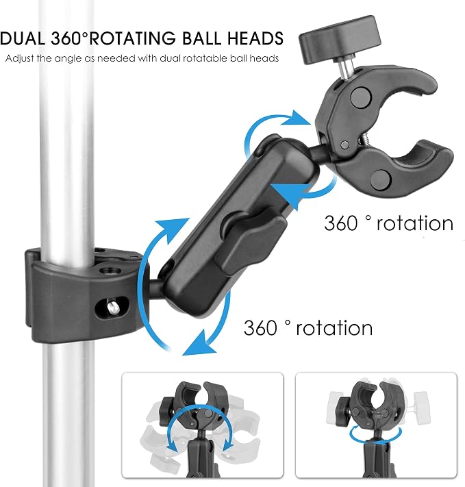 Double Super Clamp Camera Mount Umbrella Clamp for Chair | Umbrella Holder with 360° Ball Head Magic Arm for Stroller/Wheelchair/Beach Wagon/Golf Cart/Pole/Light Stand/Motorcycle - Image 2