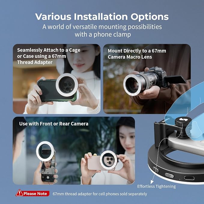 SmallRig Vibe P30 67mm Ring LED Video Light, Compact Size Bi-Color Light | with High CRI ≥90, Compatible with 67mm Phone Mounts/Cases/Lenses, for Content Creation, Live Streaming, 4873 - Image 2